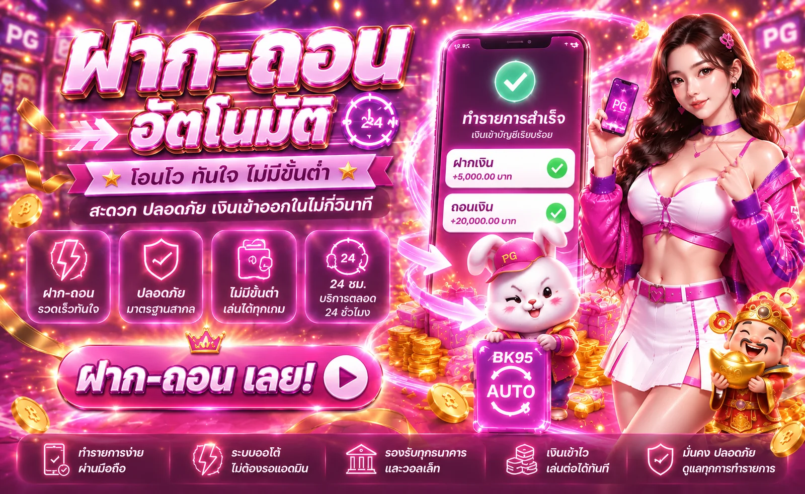 BK95 ฝากถอนออโต้ผ่านมือถือพร้อมระบบตรวจรายการ